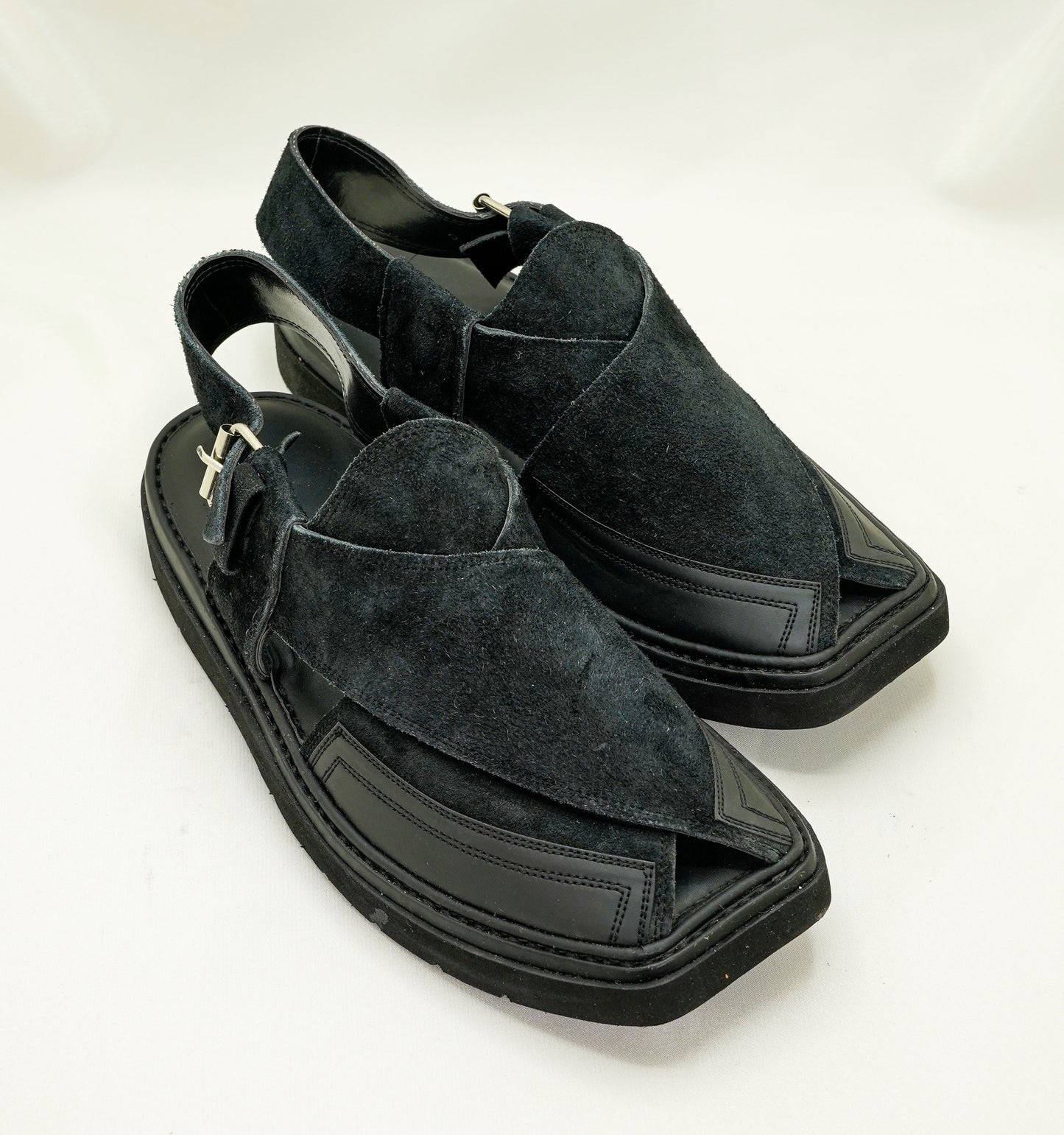 Black Peshawari Chappal - Black Suede Chappal