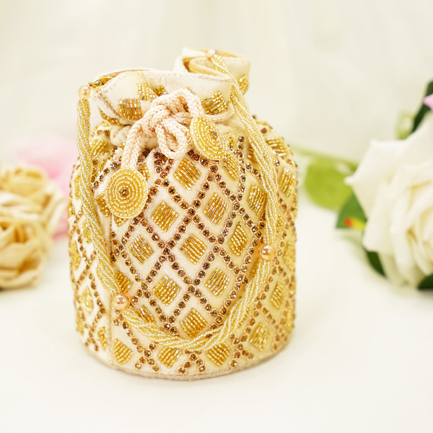 Bridal Embellished Potli Bag – Handcrafted Traditional Drawstring Clutch for Weddings & Festive Wear