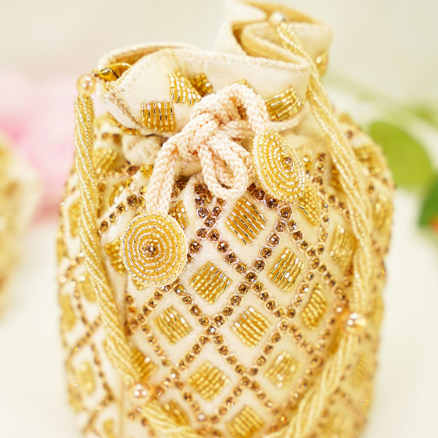 Bridal Embellished Potli Bag – Handcrafted Traditional Drawstring Clutch for Weddings & Festive Wear