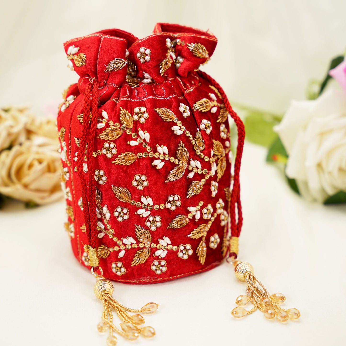 Bridal Embellished Potli Bag – Handcrafted Traditional Drawstring Clutch for Weddings & Festive Wear