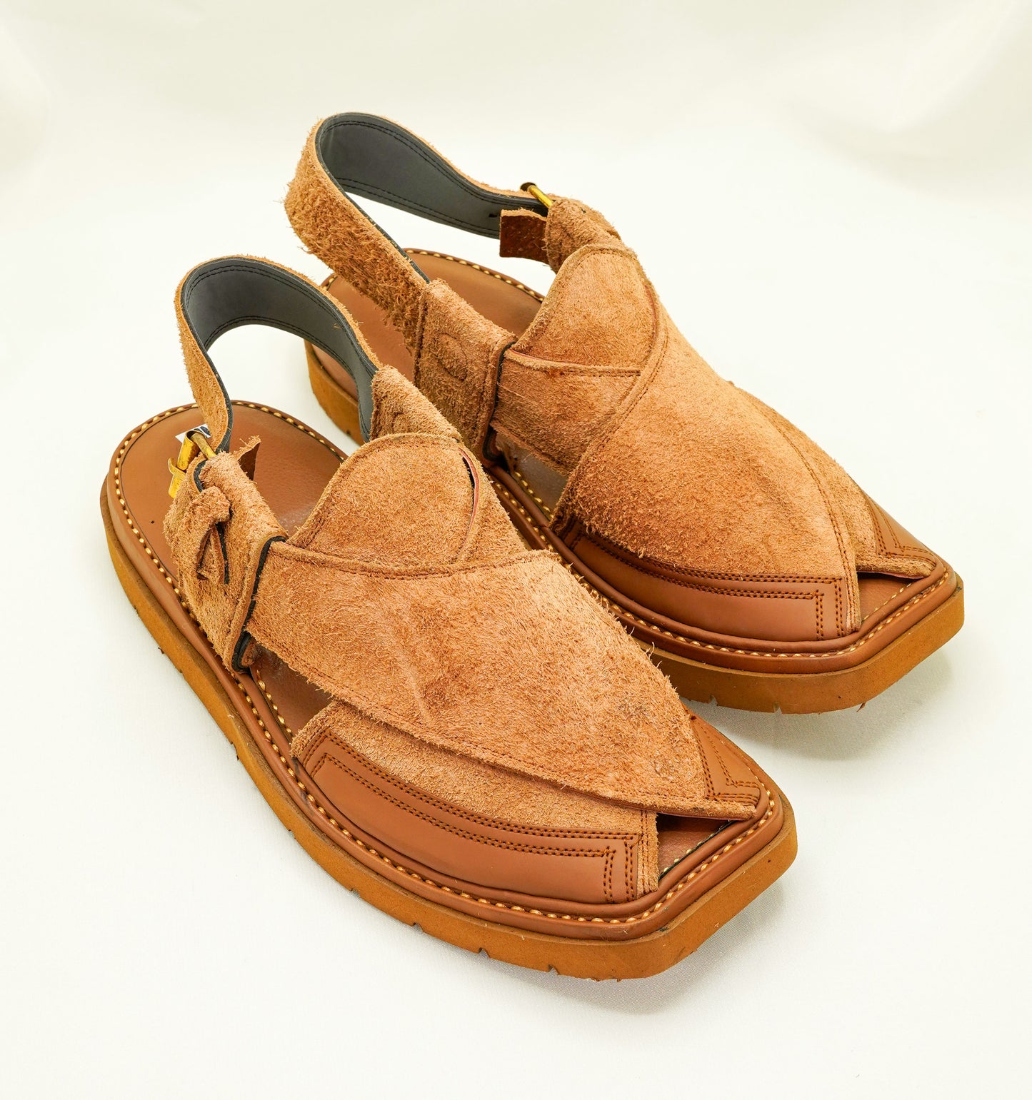 Mustard Peshawari Chappal - Black Suede Chappal