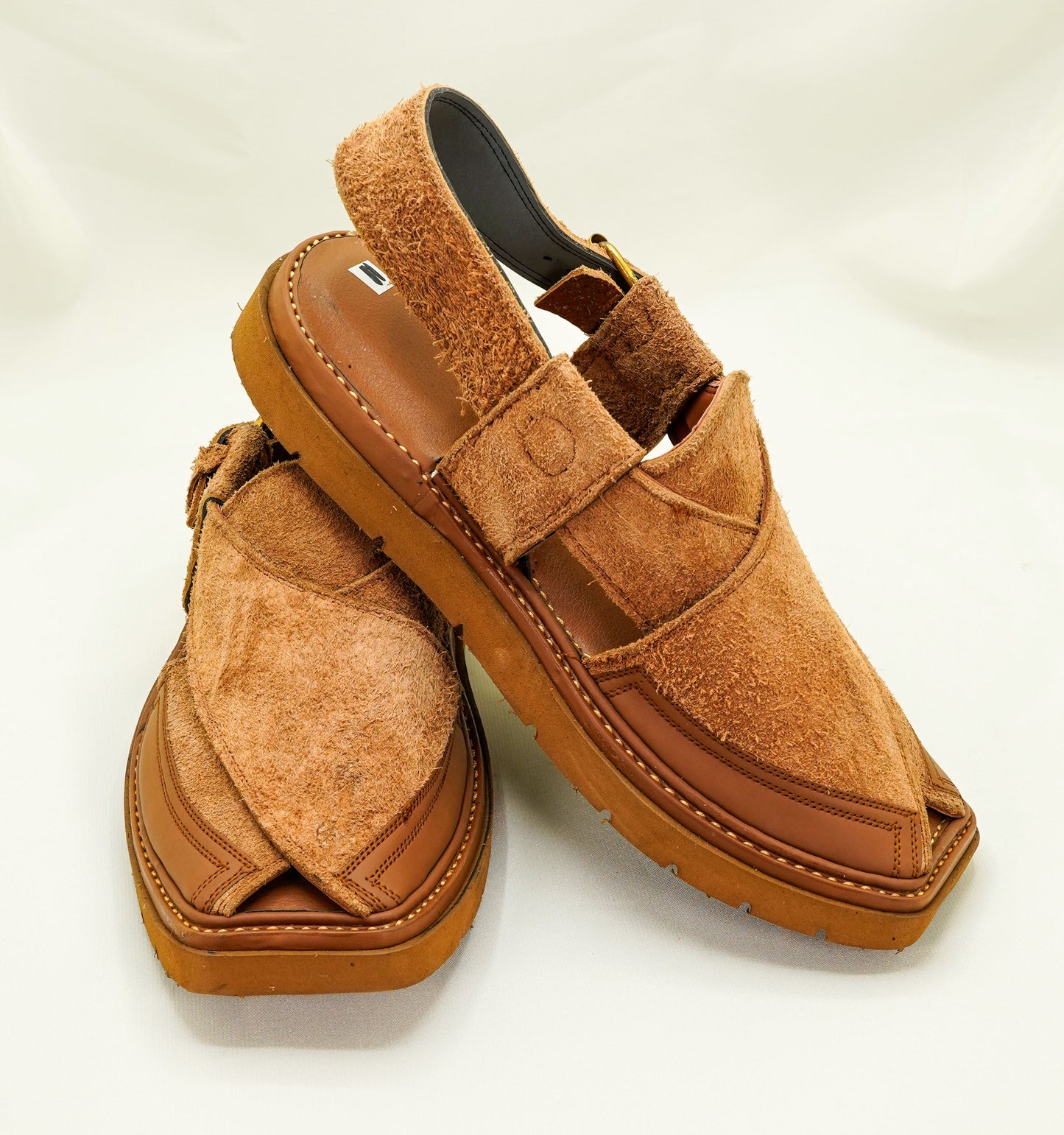 Mustard Peshawari Chappal - Black Suede Chappal