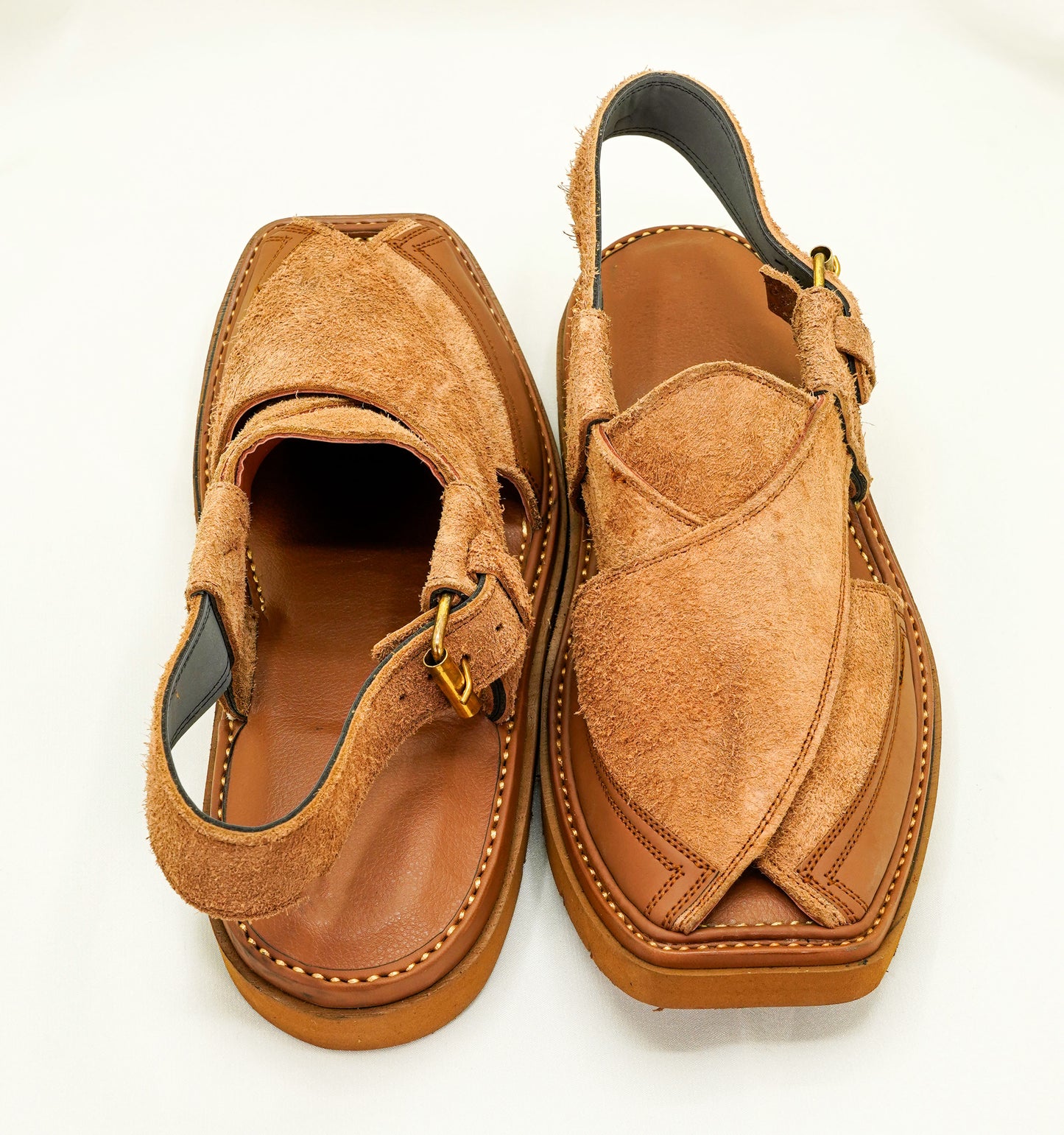 Mustard Peshawari Chappal - Black Suede Chappal