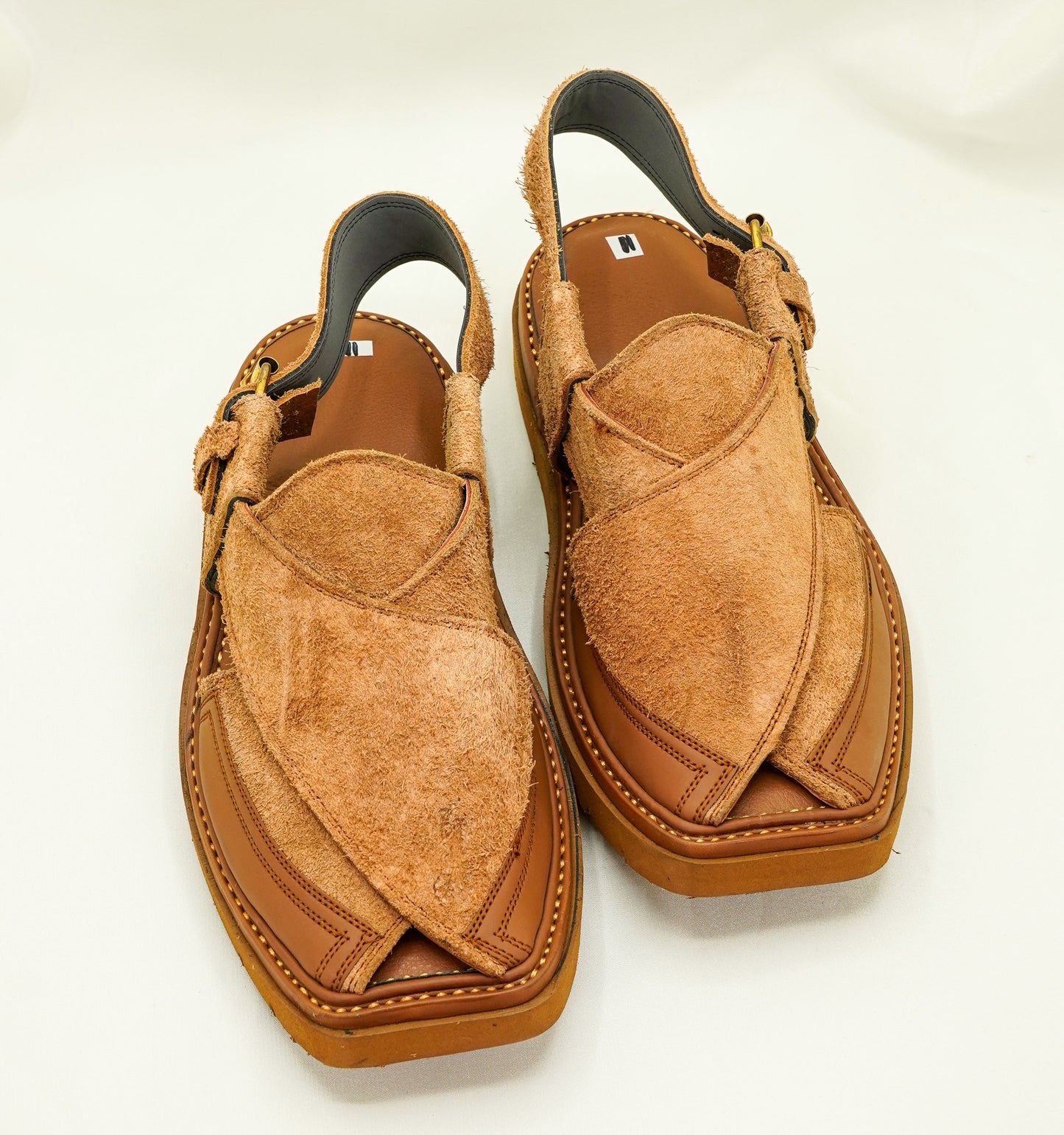 Mustard Peshawari Chappal - Black Suede Chappal