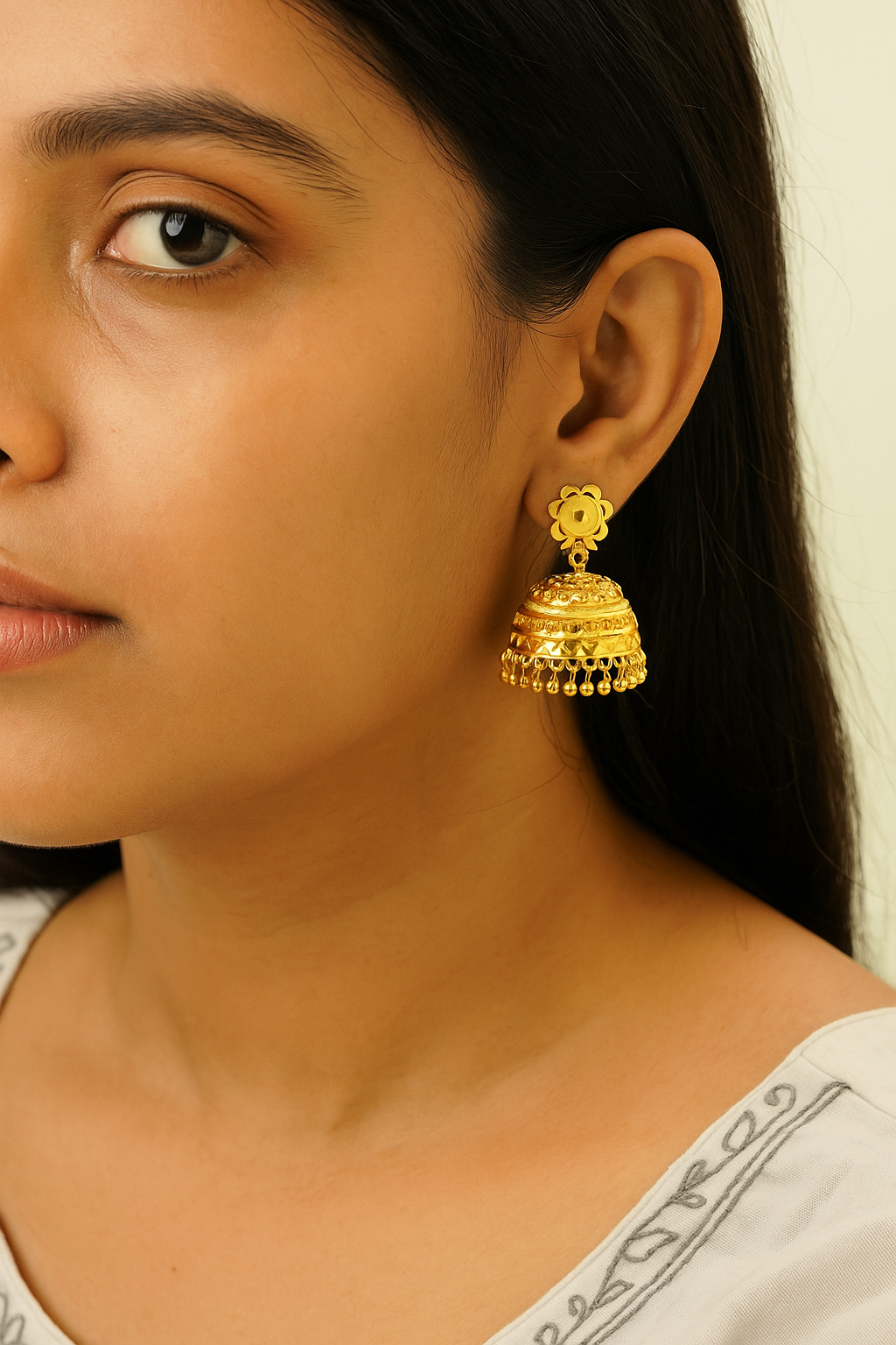 Floral Gold Plated Earring - Jhumka Earrings Set