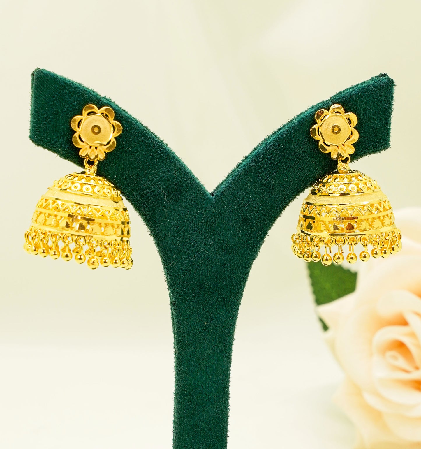 Floral Gold Plated Earring - Jhumka Earrings Set