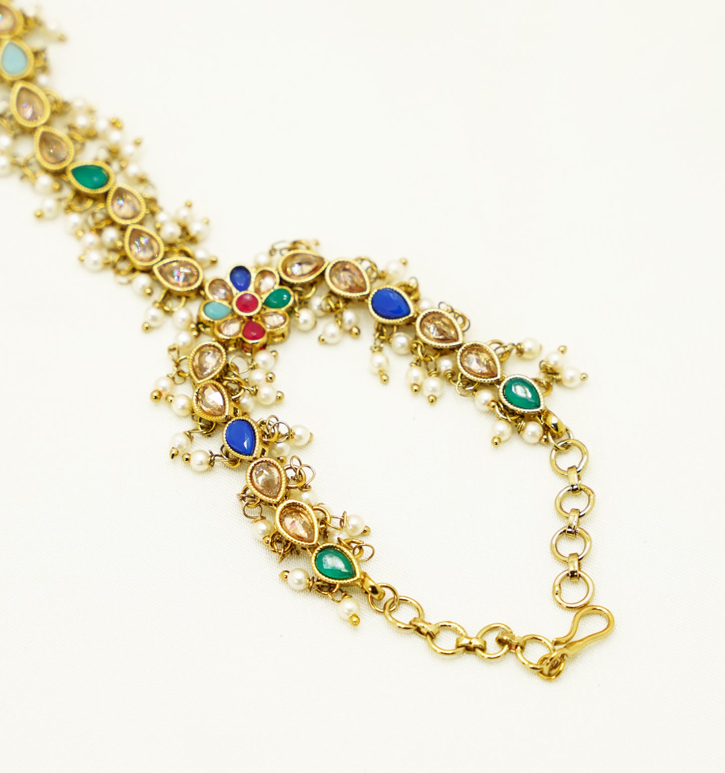 Multicolour Bridal Hand Harness – Pearl & Stone Haathphool for Mehndi, Nikah & Cultural Celebrations