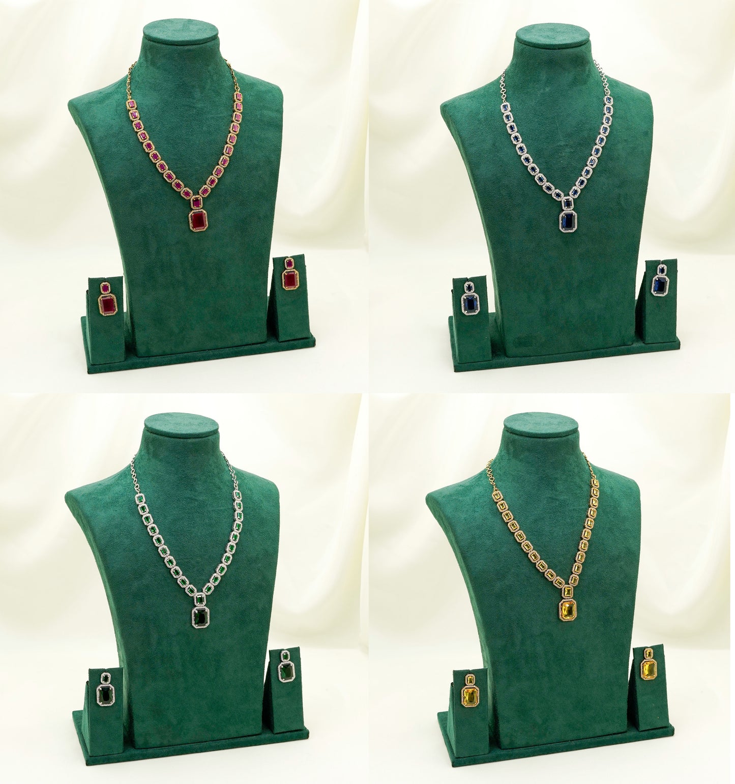 Elegant Catrine & Halo Necklace and Earrings Set - Colours Available