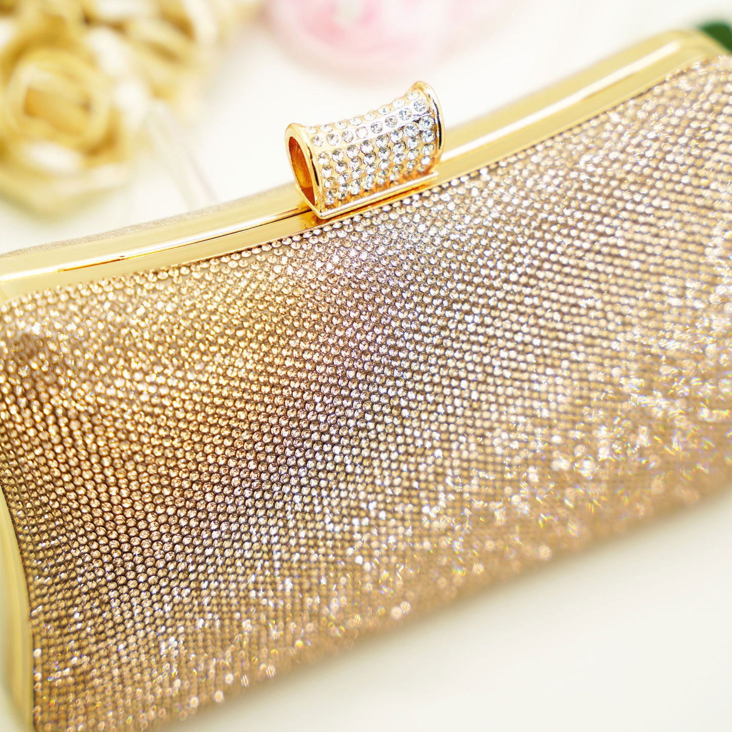 Gold Crystal Box Clutch – Sparkling Evening Purse