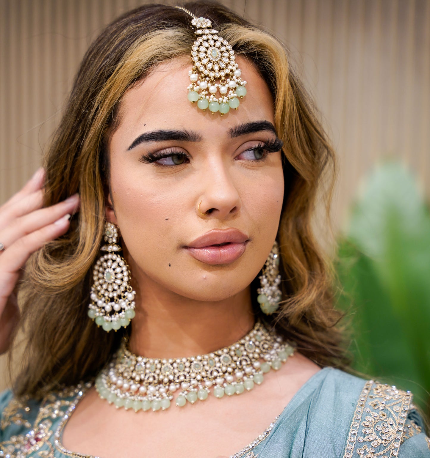 Minty Green Kundan Set  – Elegant Bridal & Party Jewellery Set