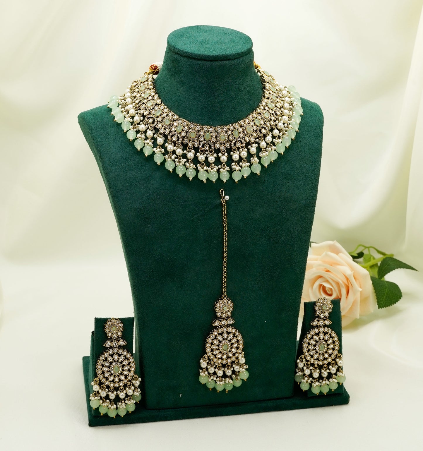 Minty Green Kundan Set  – Elegant Bridal & Party Jewellery Set