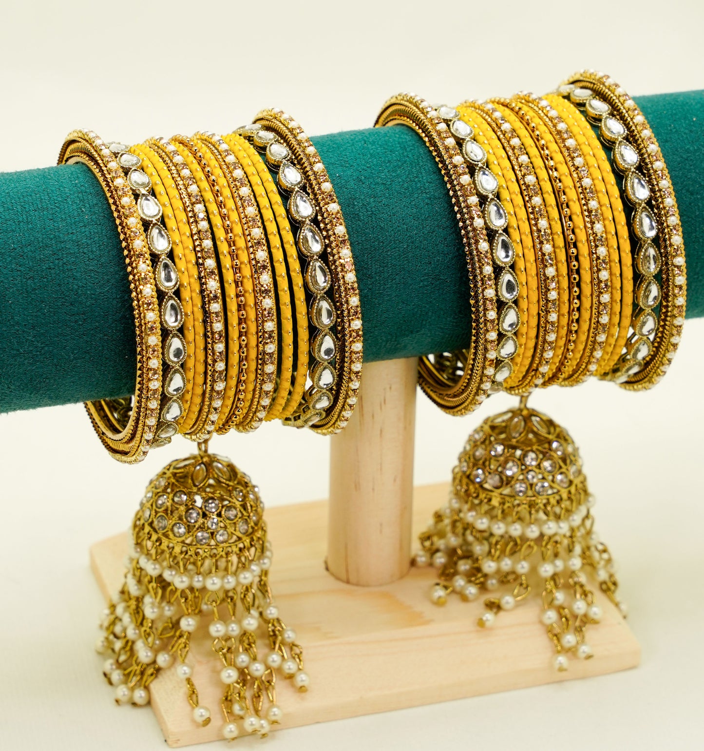 Mustard Bangles with Dangli – Bridal & Party Bangles Set (2 Sets)