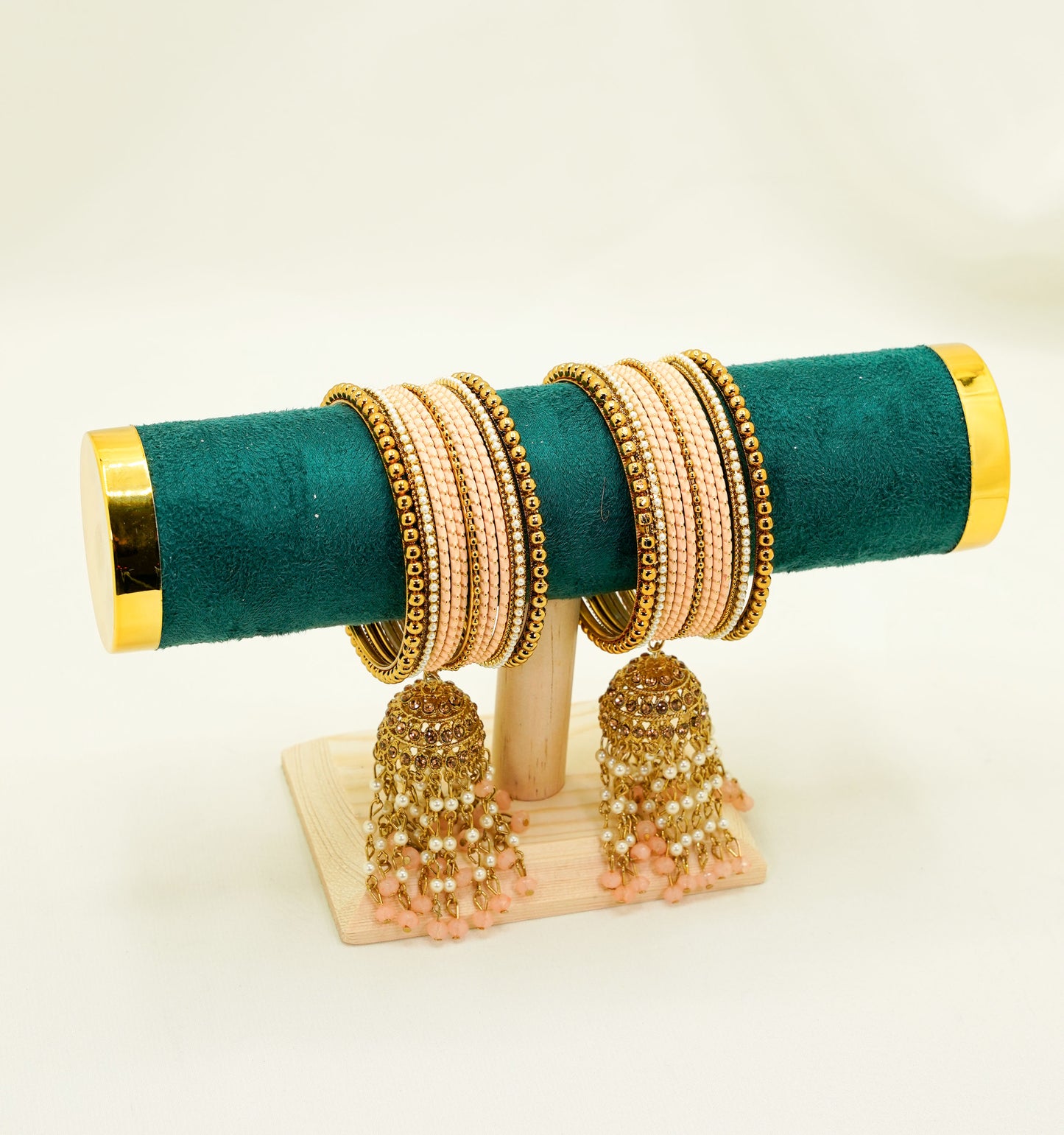 Peach Bangles with Dangli – Bridal & Party Bangles Set (2 Sets)