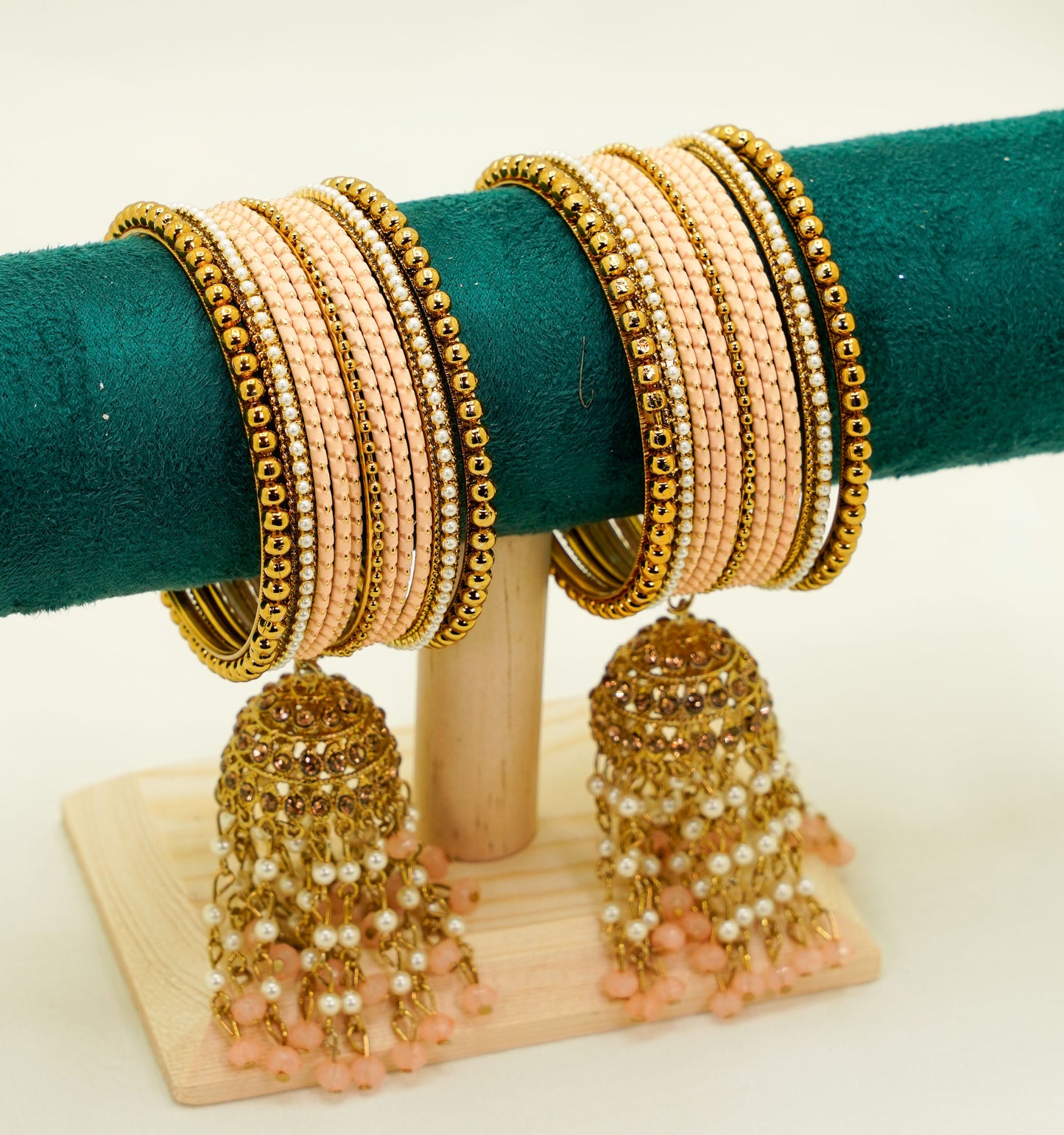 Peach Bangles with Dangli – Bridal & Party Bangles Set (2 Sets)