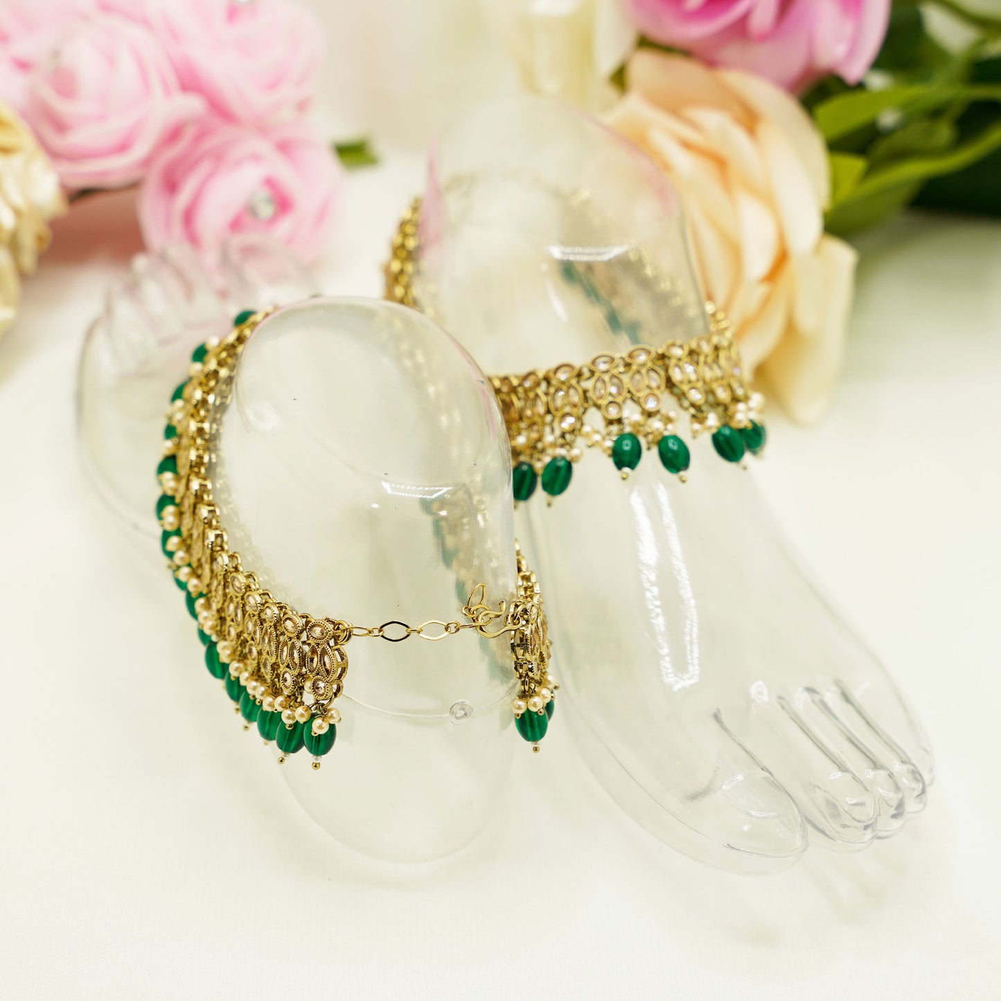 Bridal Anklet Set – 2 Piece Traditional Payal with Stone or Bead Detailing for Weddings & Festive Wear