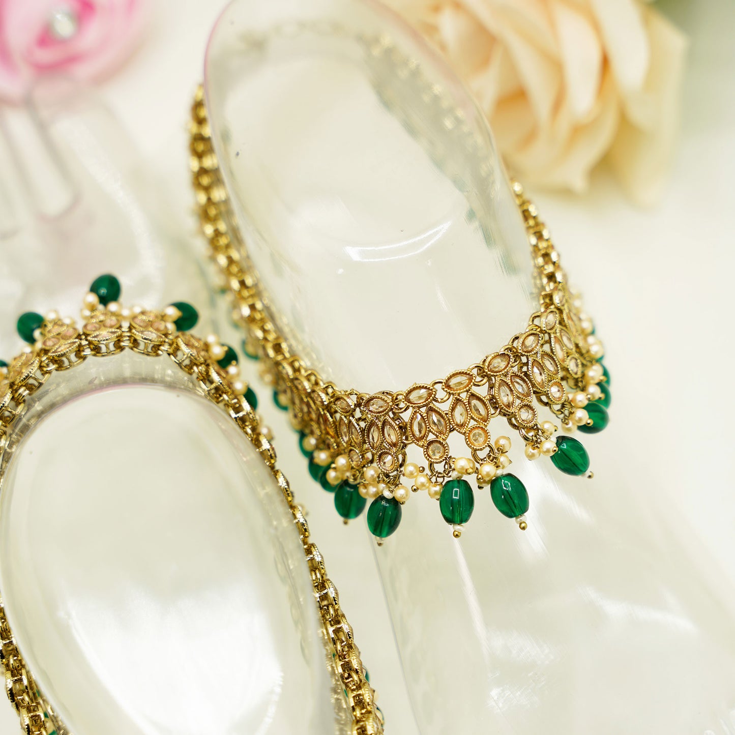 Bridal Anklet Set – 2 Piece Traditional Payal with Stone or Bead Detailing for Weddings & Festive Wear
