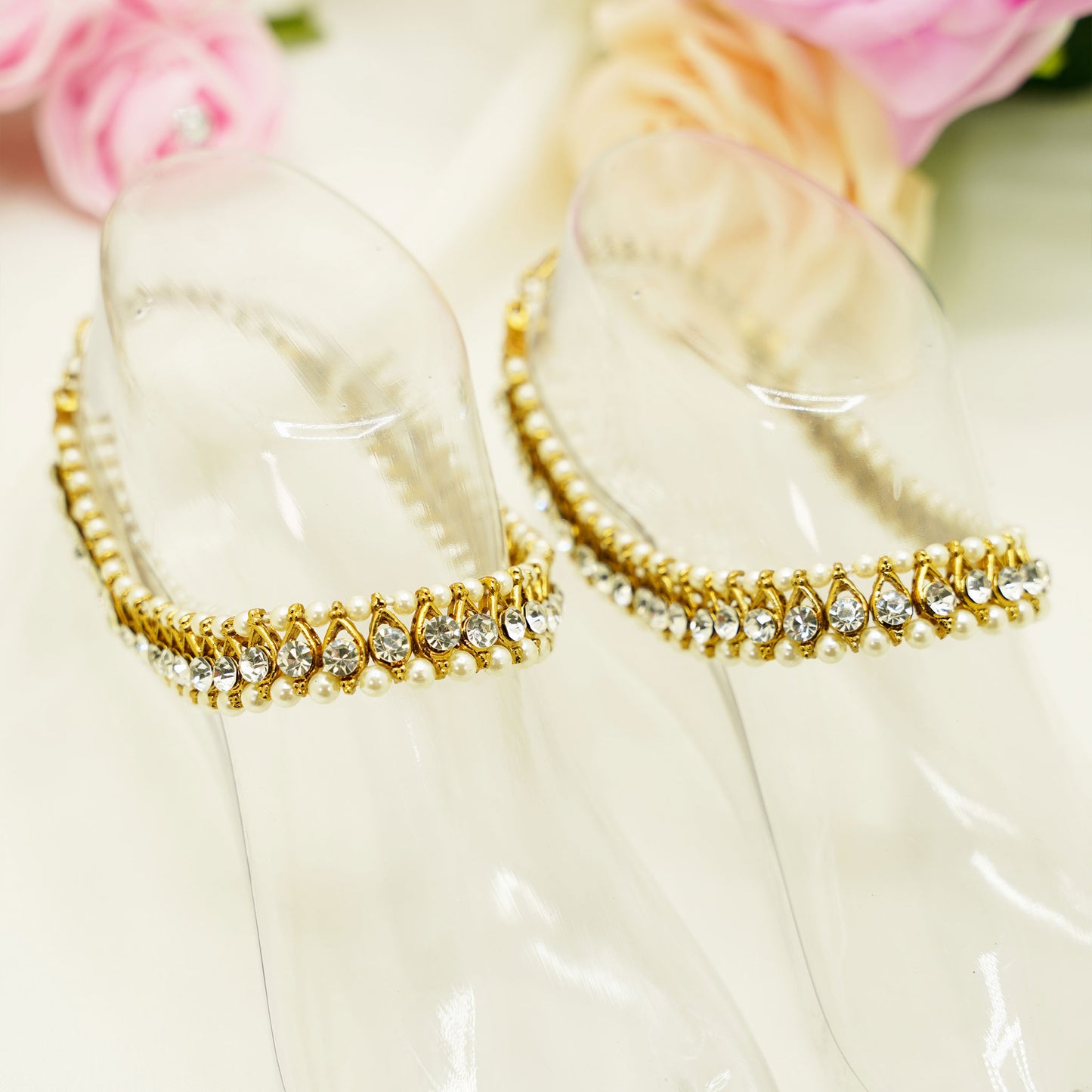 Bridal Anklet Set – 2 Piece Traditional Payal with Stone or Bead Detailing for Weddings & Festive Wear