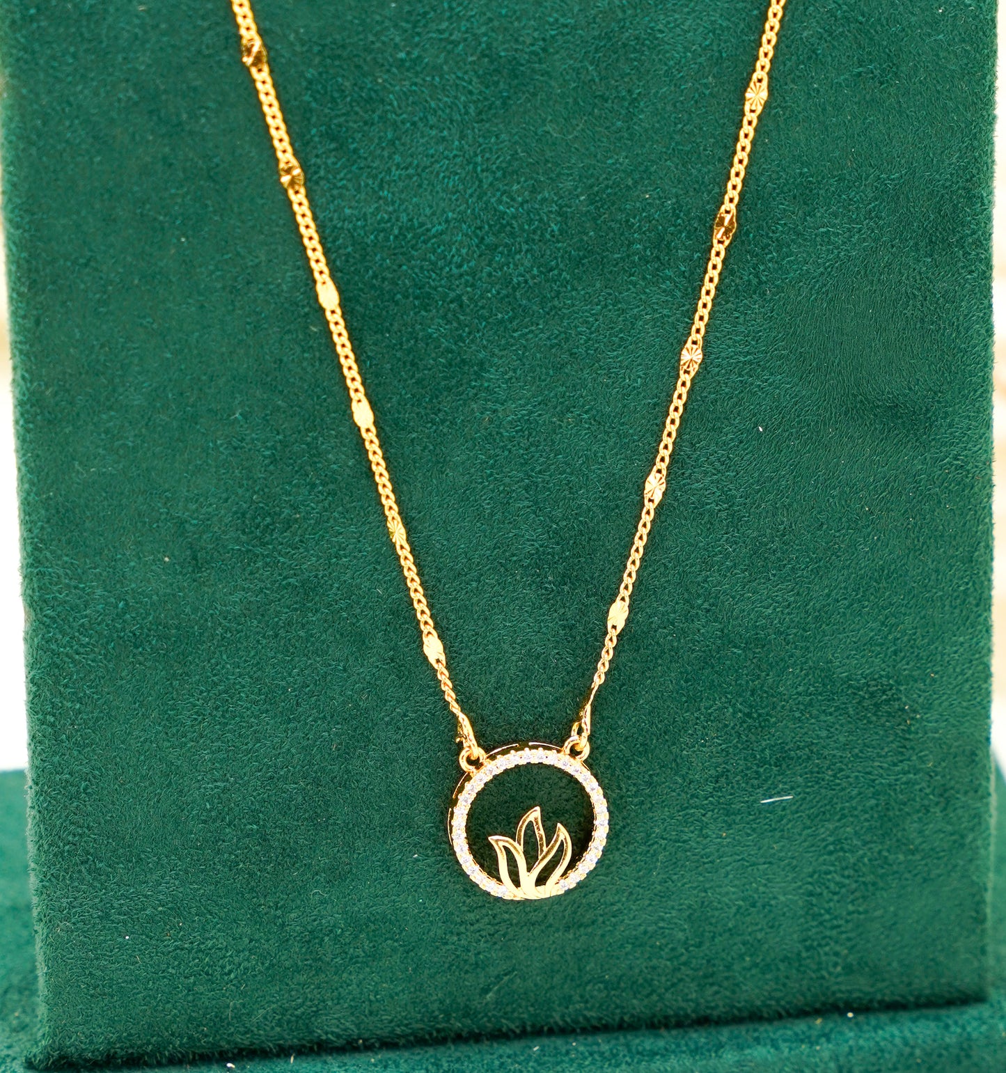 Round Floral Gold Plated Necklace