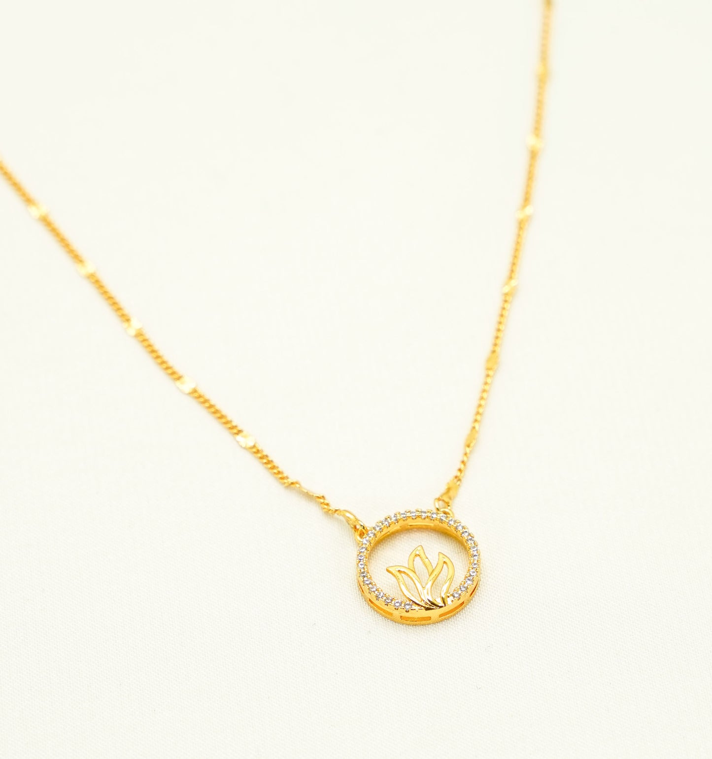 Round Floral Gold Plated Necklace