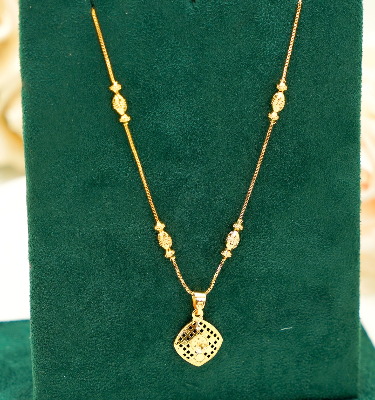 Nisha Square Pendant Gold Plated Necklace