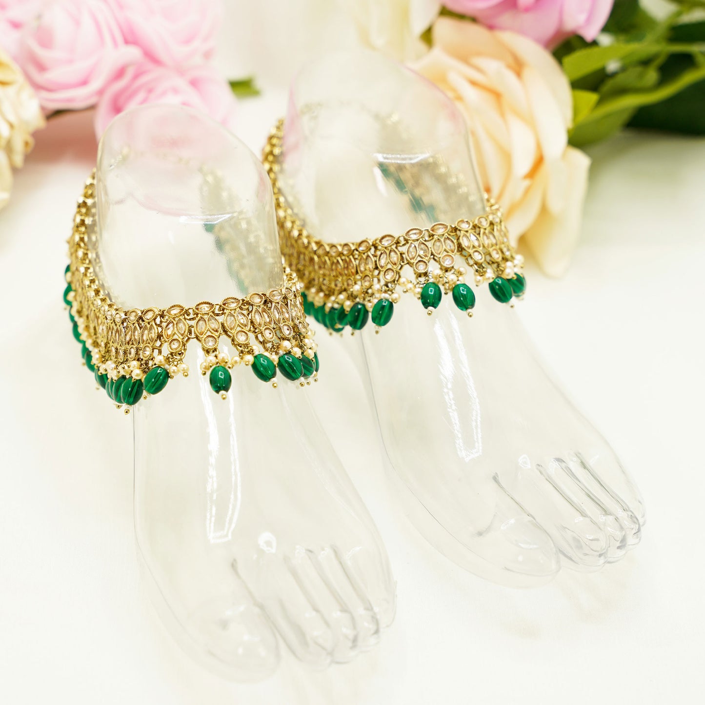 Bridal Anklet Set – 2 Piece Traditional Payal with Stone or Bead Detailing for Weddings & Festive Wear