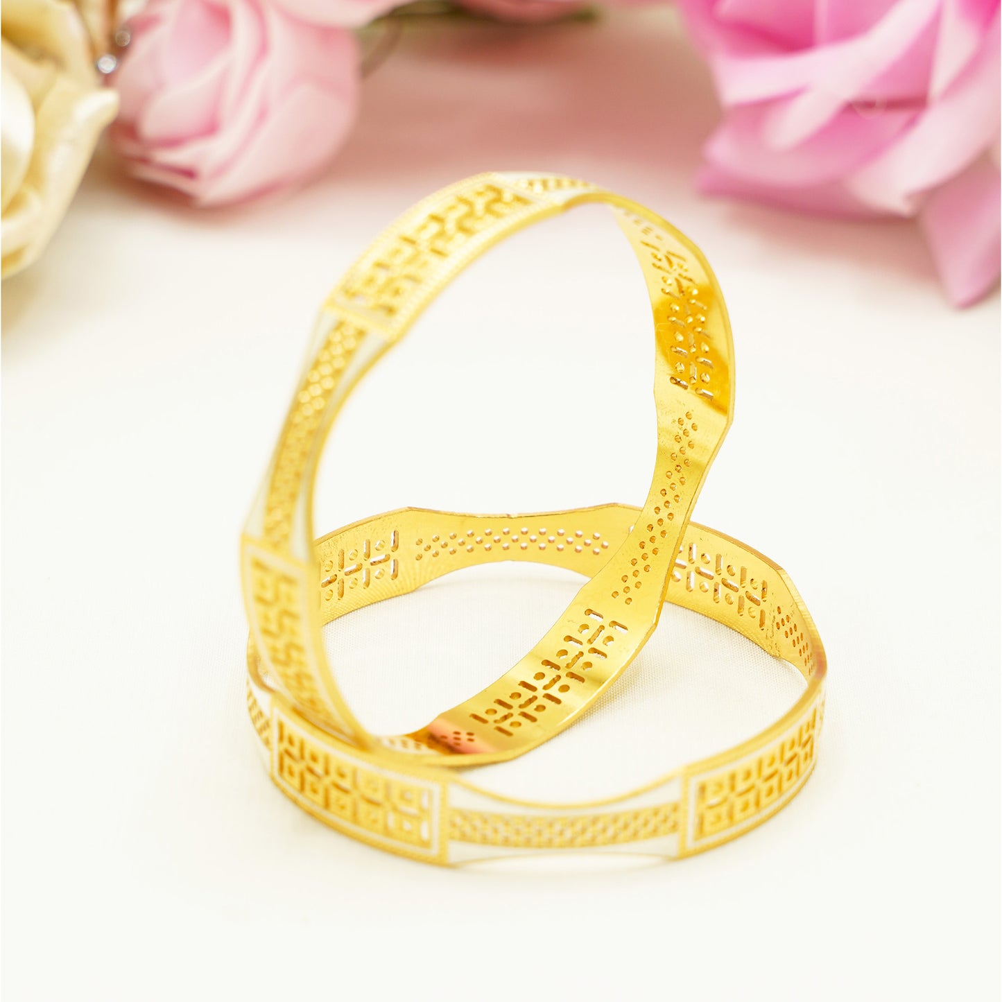 Matte Gold Geometric Bangles – Elegant Partywear Bangle Set for Women