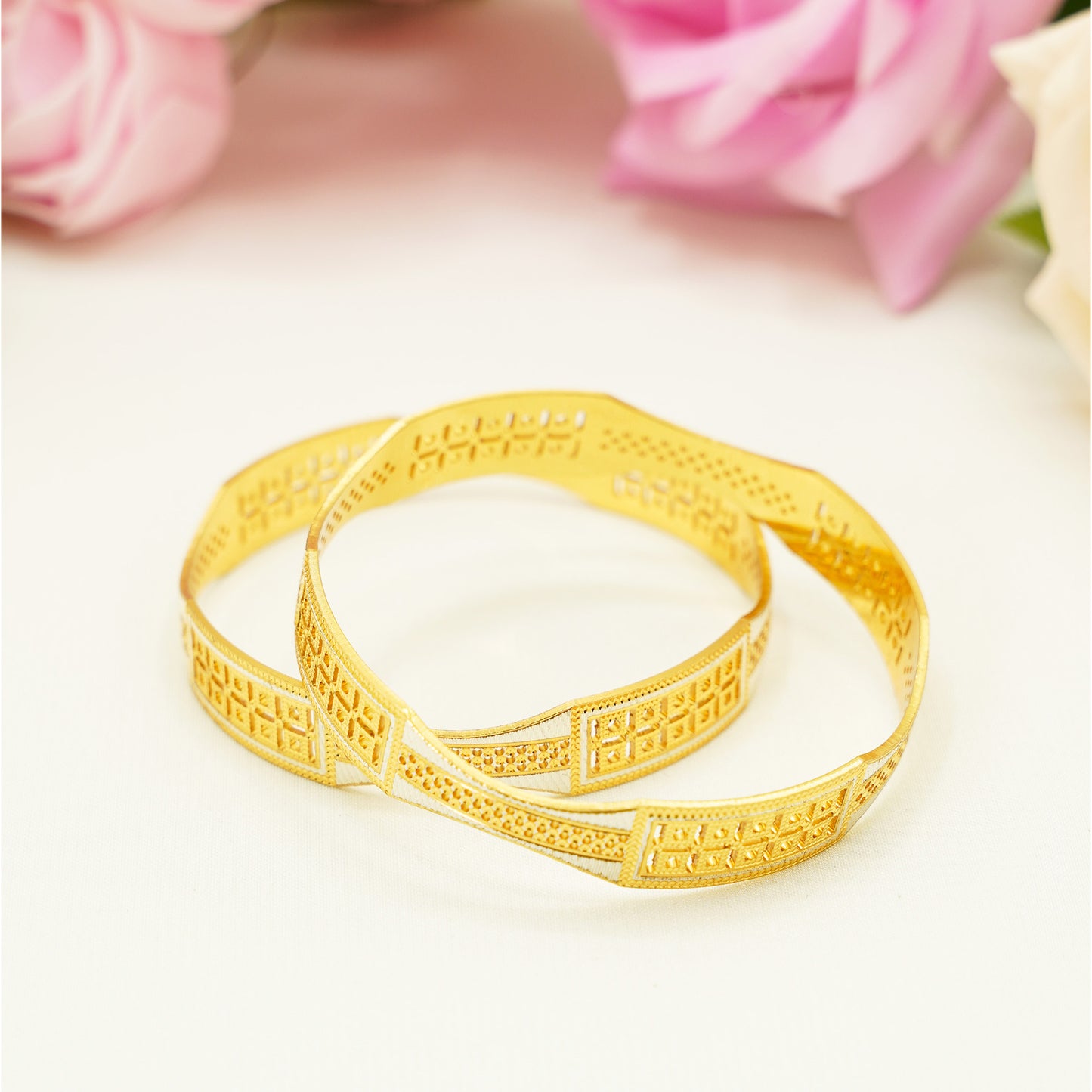 Matte Gold Geometric Bangles – Elegant Partywear Bangle Set for Women