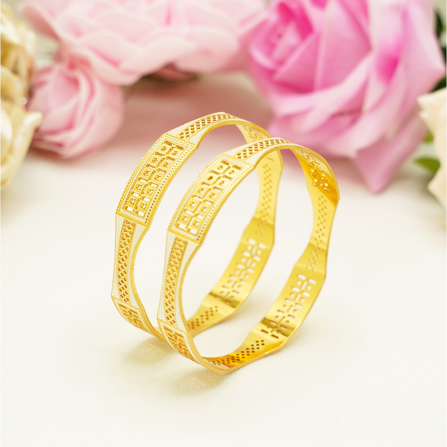 Matte Gold Geometric Bangles – Elegant Partywear Bangle Set for Women