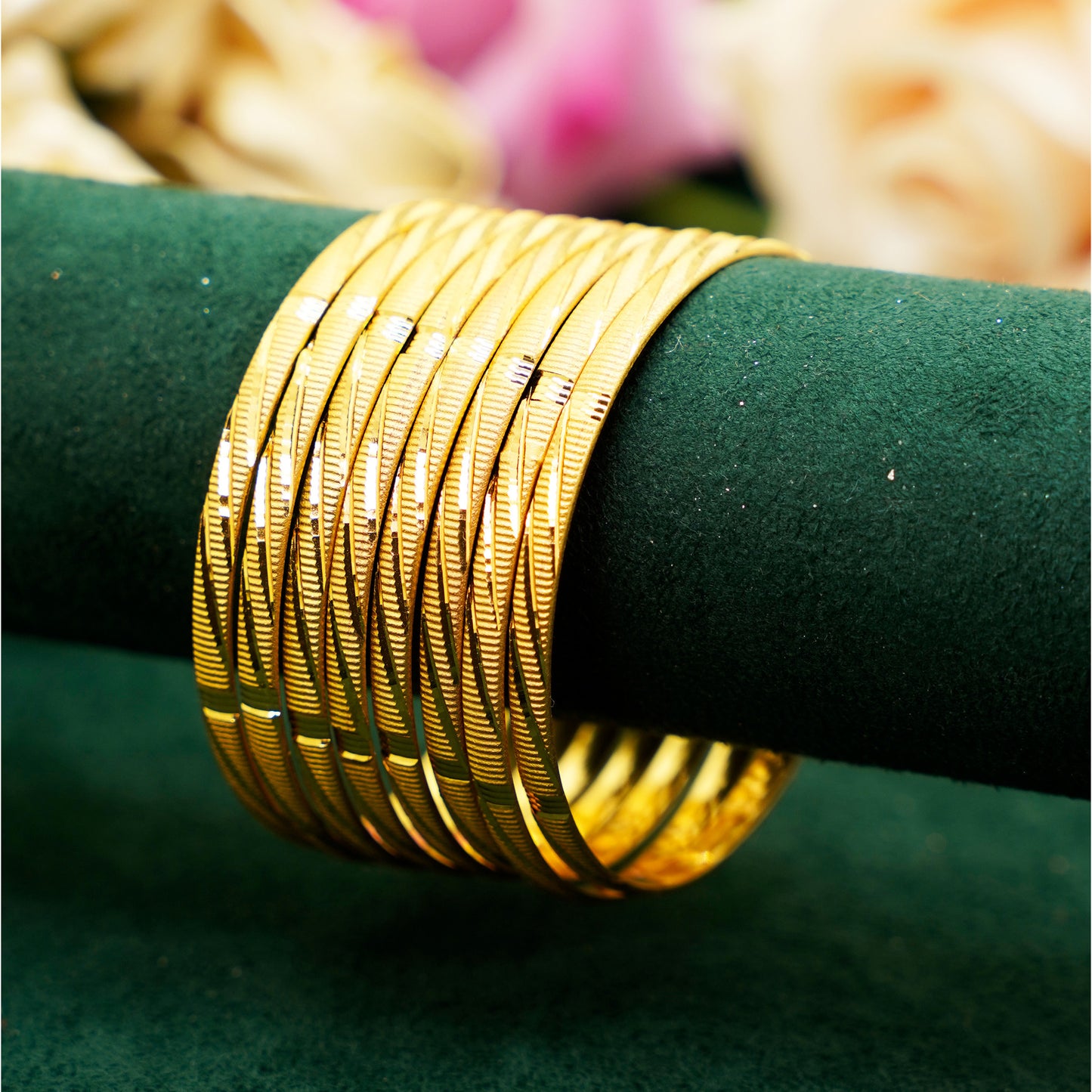 High-Shine Polished Gold Bangles – Slim Stackable Bangle Set for Women