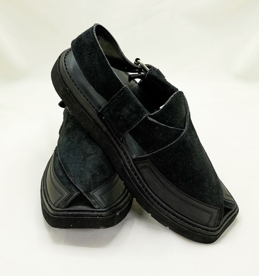 Black Peshawari Chappal - Black Suede Chappal