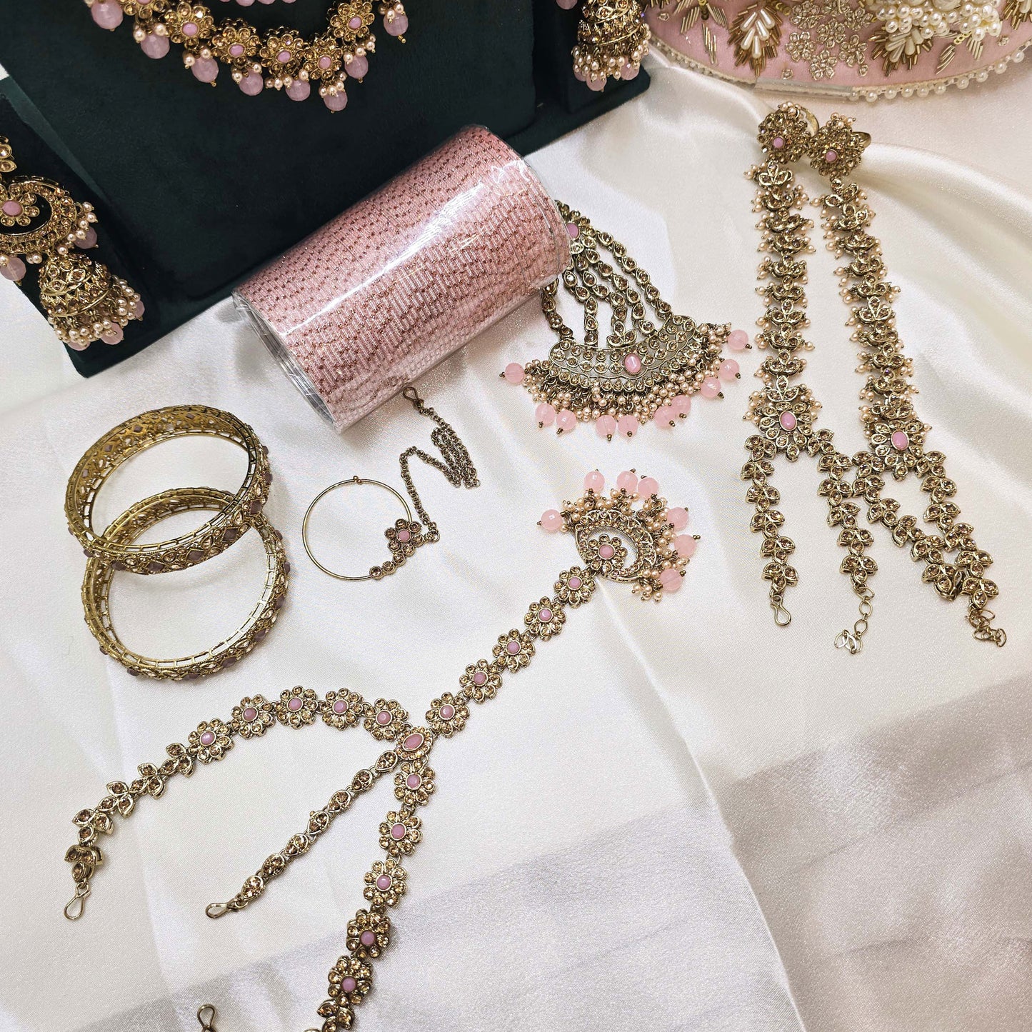 Blush Pink  Bridal Jewellery Set – Modest Kundan Necklaces, Earrings, Bangles & Potli Bag for Nikah or Walima
