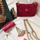 Red & Gold  Bridal Jewellery Set – Modest Choker, Long Necklace, Bangles & Handbag for Nikah or Walima