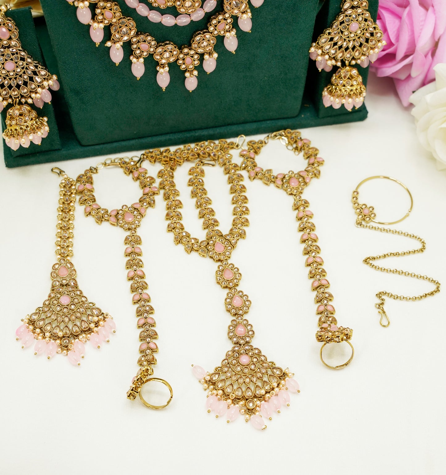 Blush Pink Bridal Set – Bridal Jewellery Set - Modest Kundan Necklace Set - BN1