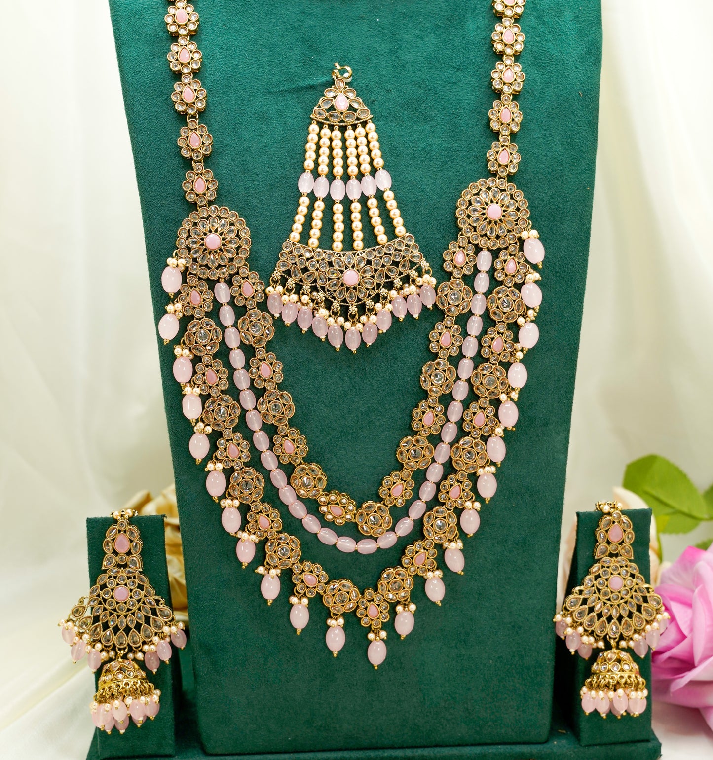 Blush Pink Bridal Set – Bridal Jewellery Set - Modest Kundan Necklace Set - BN1