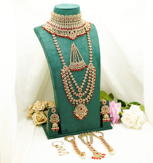 Sarah Bridal Set  – Full Bridal Jewellery Set - BR-102 - Red & Gold
