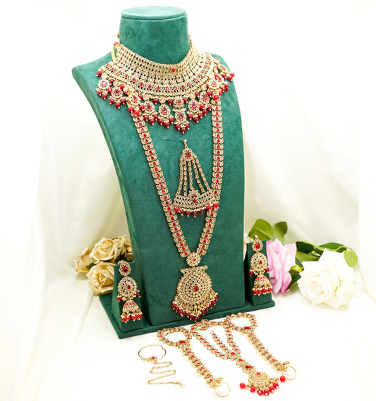 Hayat Bridal Set  – Full Bridal Jewellery Set - BR-93 - Red & Gold