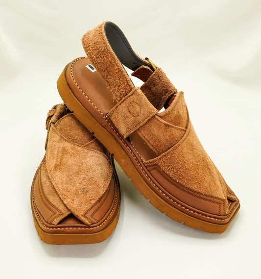 Mustard Peshawari Chappal - Black Suede Chappal