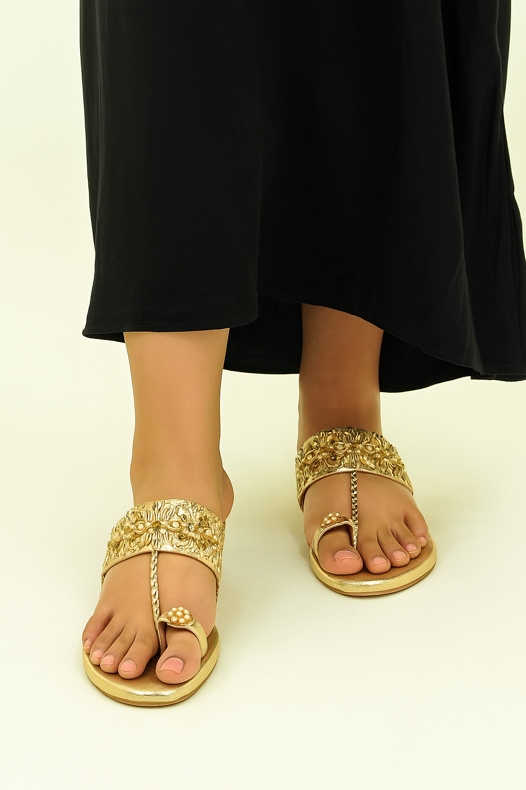 Slide Sandals – Floral Embroidery & Pearl Accents Sandals - KL4031