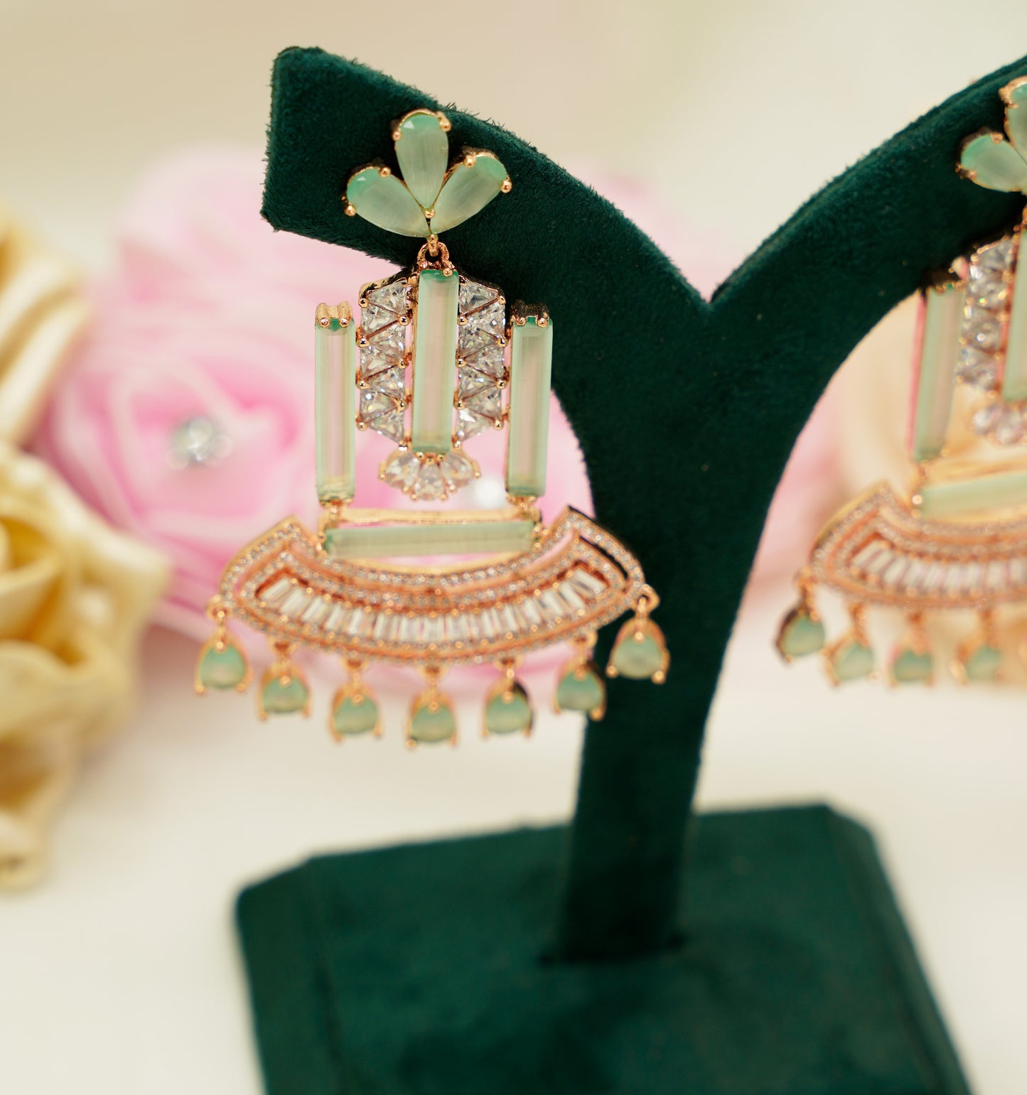 Olive Green Earrings with Pearls – Party Earrings Set