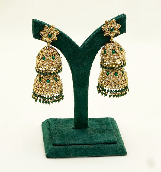 Green Jhumka Earrings Set – Party Earring Set