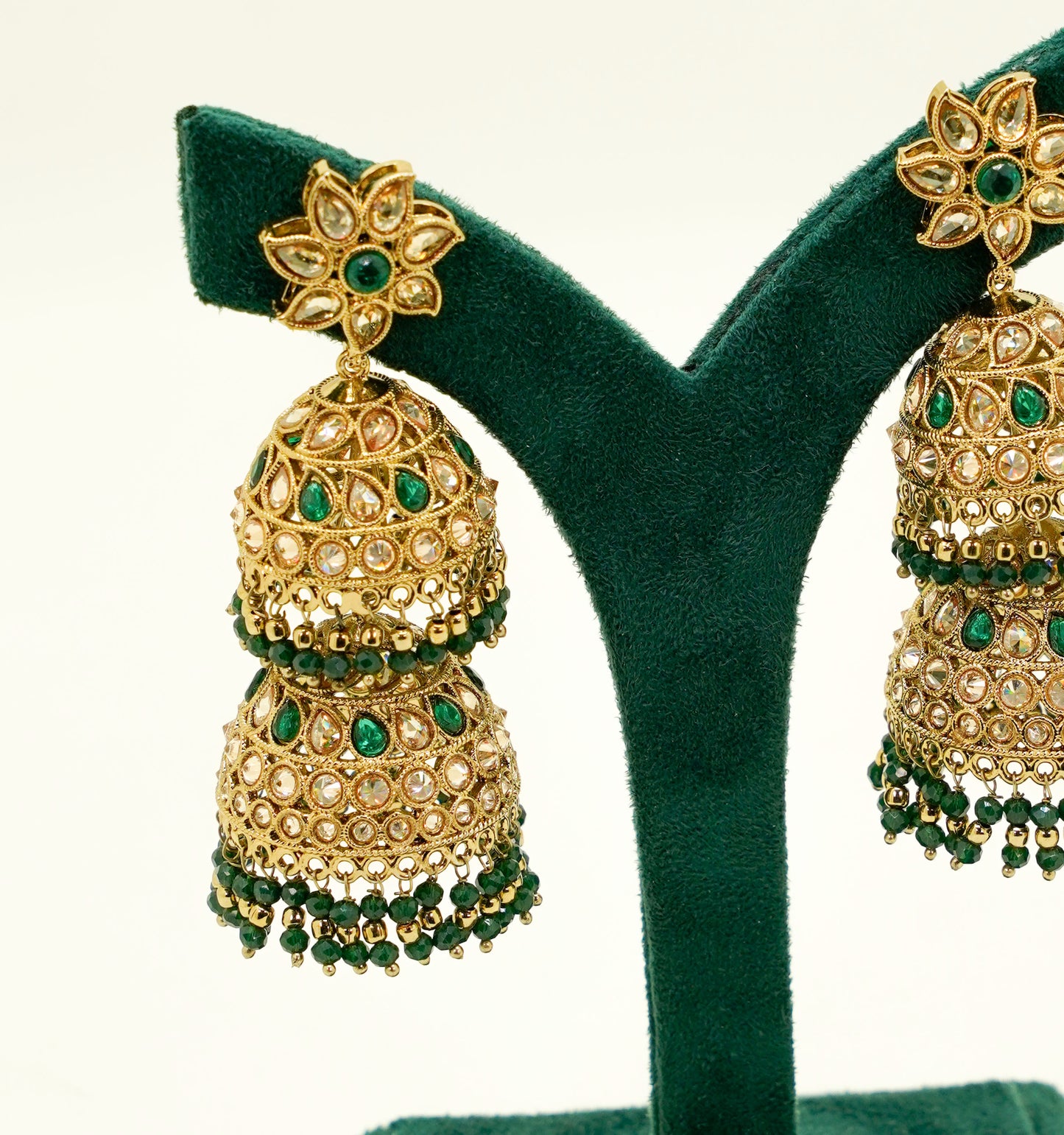 Green Jhumka Earrings Set – Party Earring Set