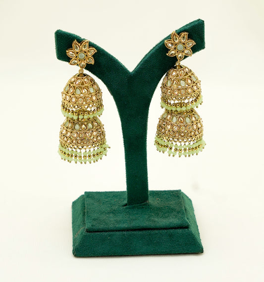 Minty Green Jhumka Earrings Set – Party Earring Set