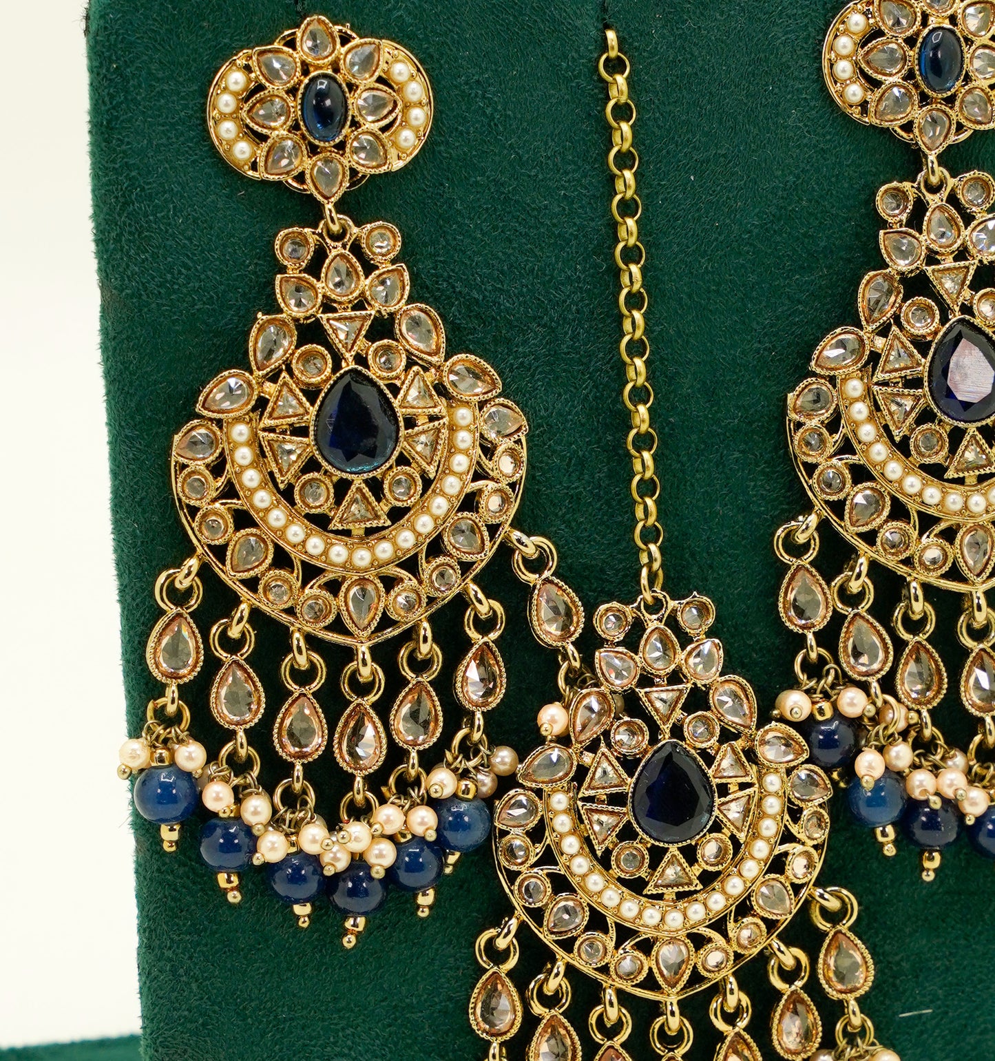 Navy Gold Jhumka Earrings & Tikka – Party Earring Set For Any Event