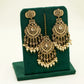 Cream Gold Jhumka Earrings & Tikka – Party Earring Set For Any Event