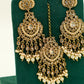 Cream Gold Jhumka Earrings & Tikka – Party Earring Set For Any Event