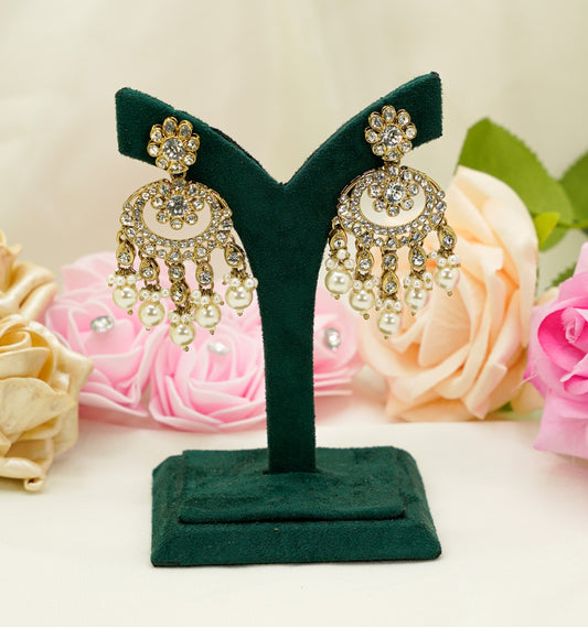 Gold Earrings with Cream Beads – Party Earrings Set