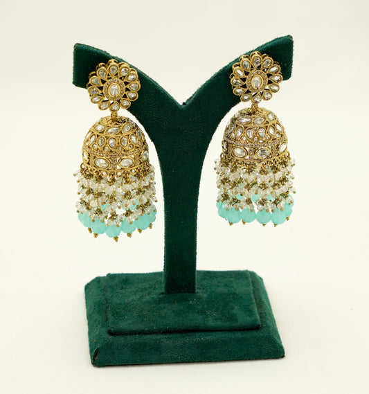 Aqua Blue Jhumka Earrings Set – Party Earring Set