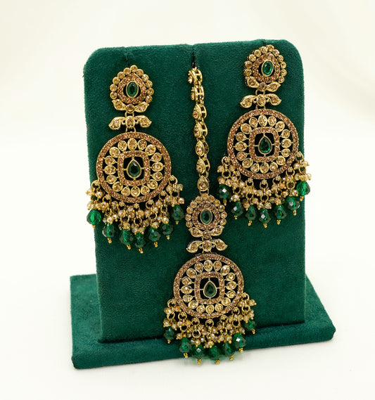 Green Jhumka Earrings & Tikka – Party Earring Set For Any Event