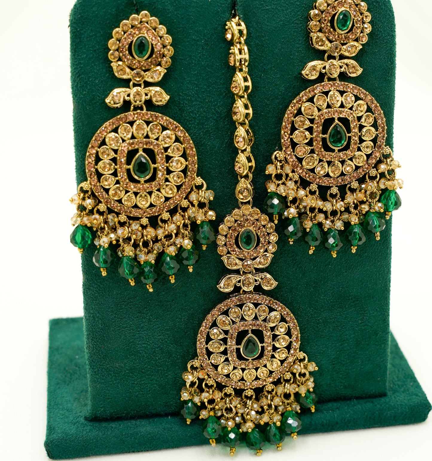Green Jhumka Earrings & Tikka – Party Earring Set For Any Event