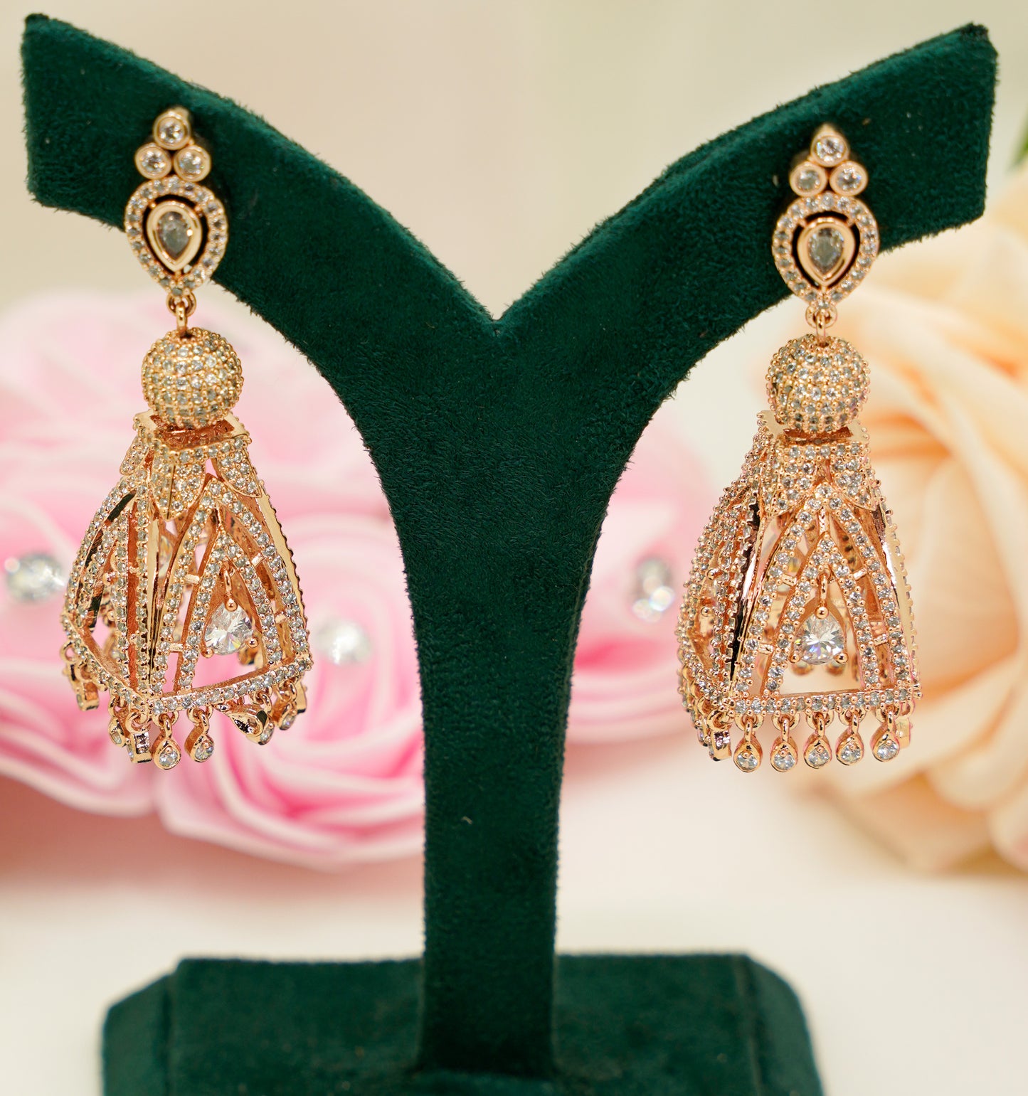 Gold with clear, sparkling stones Earrings – Party Earrings Set